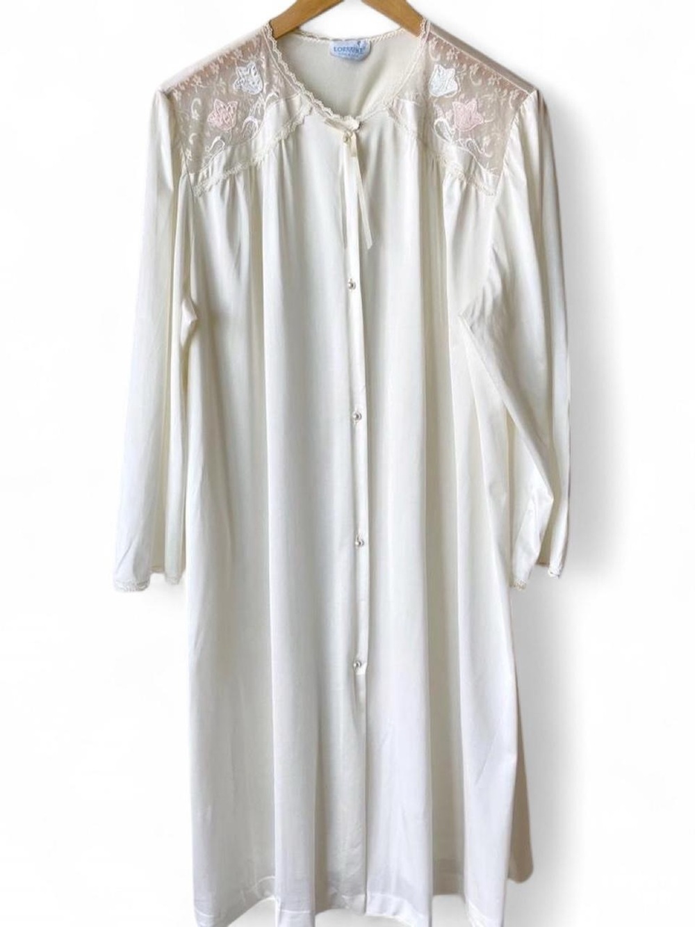 Vintage 80s Lorraine Lace Buttoned Slip Dress Nightgown
